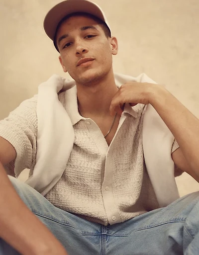 AE Weekend Button-Up Sweater Polo Shirt
