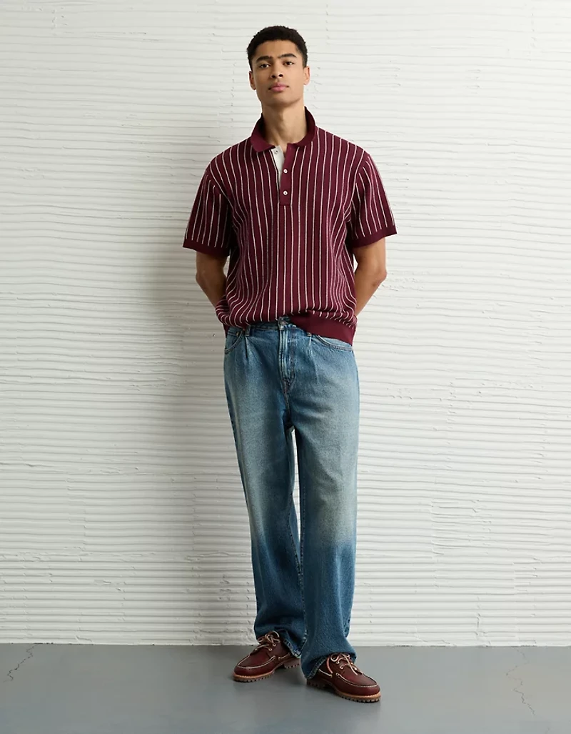 AE Weekend Striped Sweater Polo Shirt