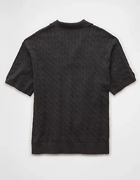 AE Weekend Cable Knit Button-Up Sweater Polo Shirt