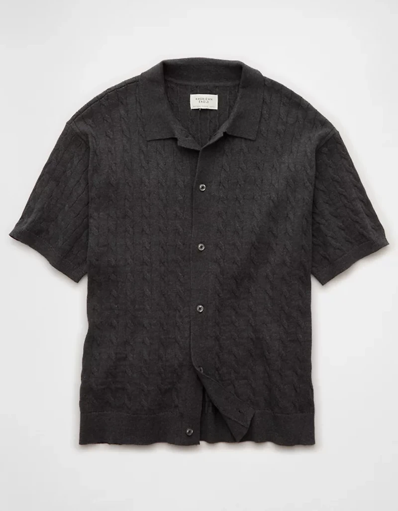 Chandail polo boutonné en tricot à torsades de fin semaine AE
