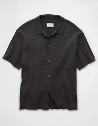 Chandail polo boutonné en tricot à torsades de fin semaine AE