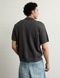 Chandail polo boutonné en tricot à torsades de fin semaine AE