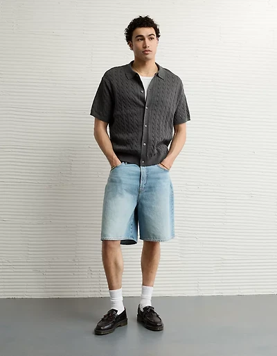 Chandail polo boutonné en tricot à torsades de fin semaine AE