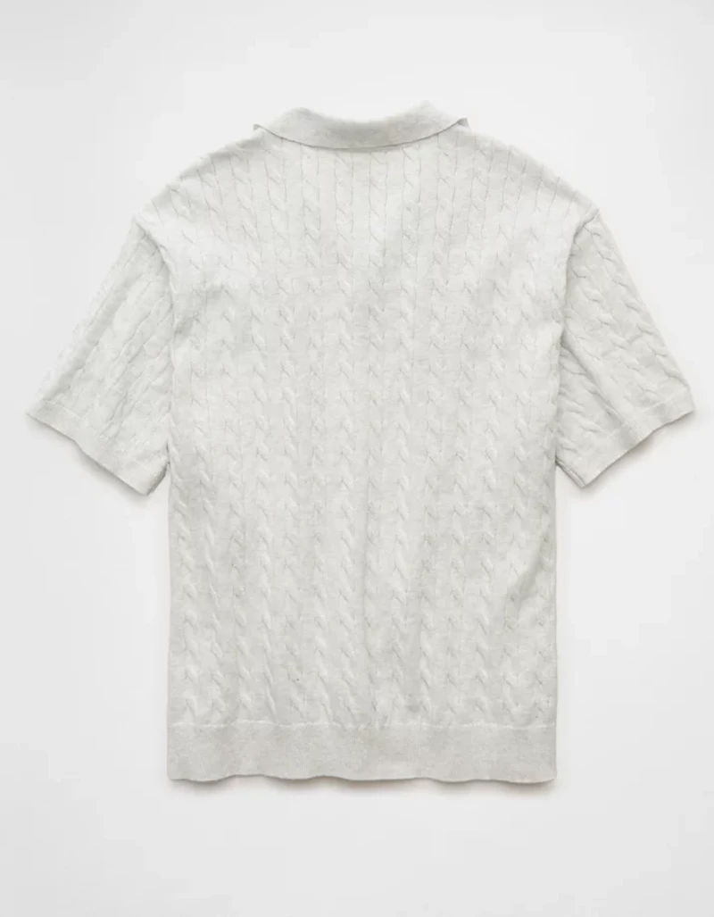 AE Weekend Cable Knit Button-Up Sweater Polo Shirt