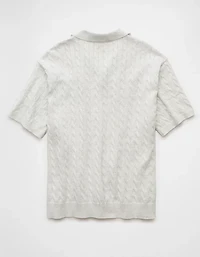 AE Weekend Cable Knit Button-Up Sweater Polo Shirt
