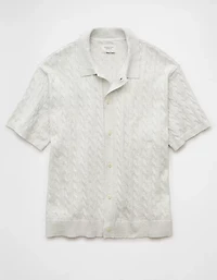 AE Weekend Cable Knit Button-Up Sweater Polo Shirt