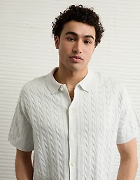 AE Weekend Cable Knit Button-Up Sweater Polo Shirt