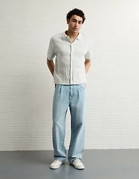 AE Weekend Cable Knit Button-Up Sweater Polo Shirt