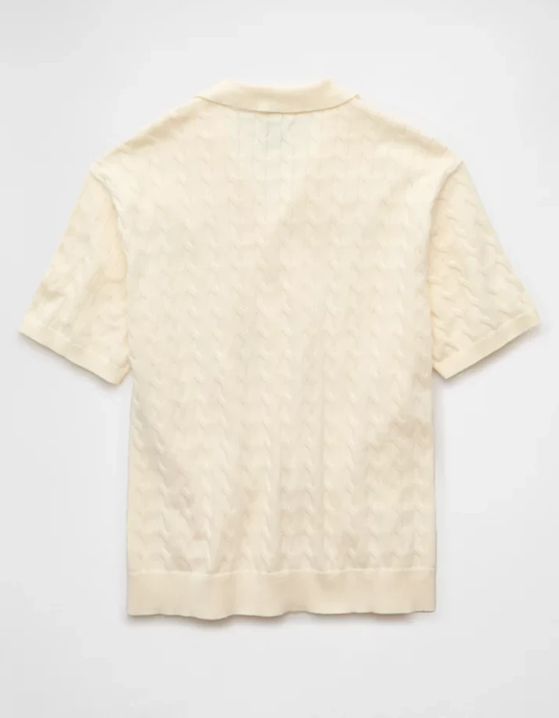 AE Weekend Cable Knit Button-Up Sweater Polo Shirt