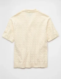 AE Weekend Cable Knit Button-Up Sweater Polo Shirt