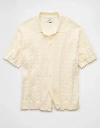 AE Weekend Cable Knit Button-Up Sweater Polo Shirt