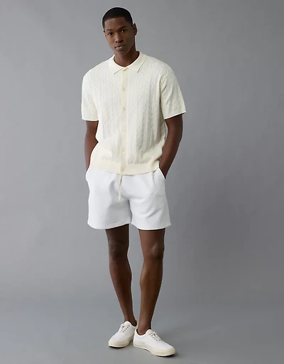 AE Weekend Cable Knit Button-Up Sweater Polo Shirt