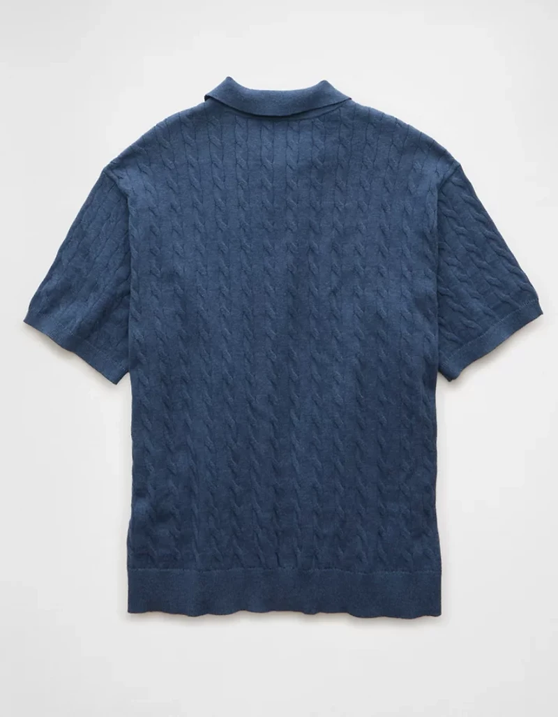 Chandail polo boutonné en tricot à torsades de fin semaine AE