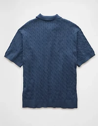 Chandail polo boutonné en tricot à torsades de fin semaine AE