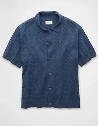 Chandail polo boutonné en tricot à torsades de fin semaine AE