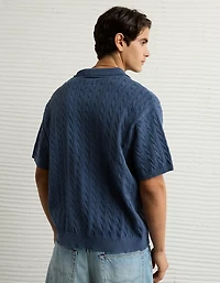 Chandail polo boutonné en tricot à torsades de fin semaine AE