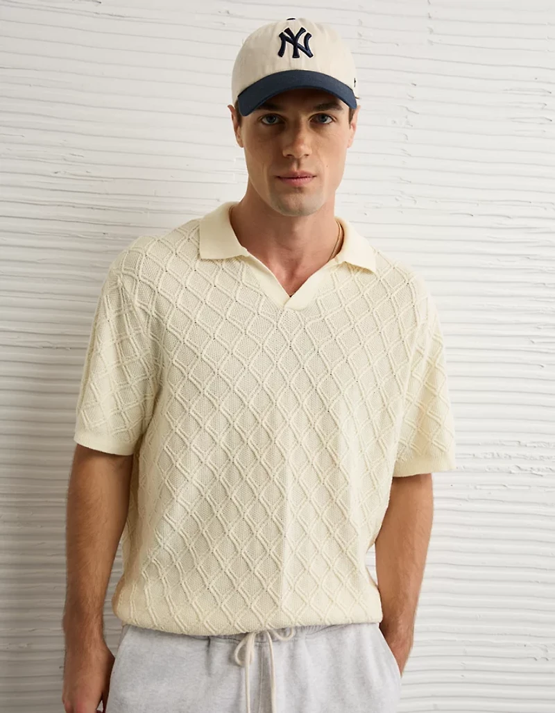 Chandail polo en tricot à torsades de fin semaine AE