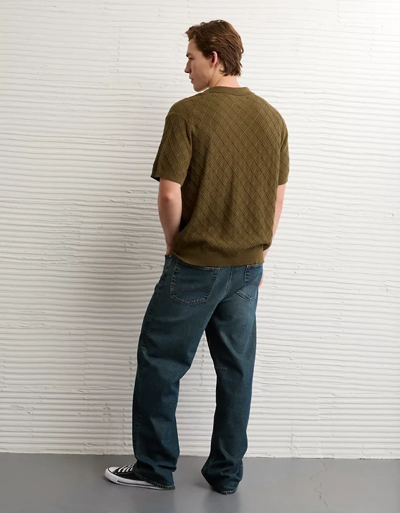 AE Weekend Cable Knit Sweater Polo Shirt