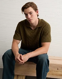 AE Weekend Cable Knit Sweater Polo Shirt
