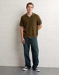 AE Weekend Cable Knit Sweater Polo Shirt