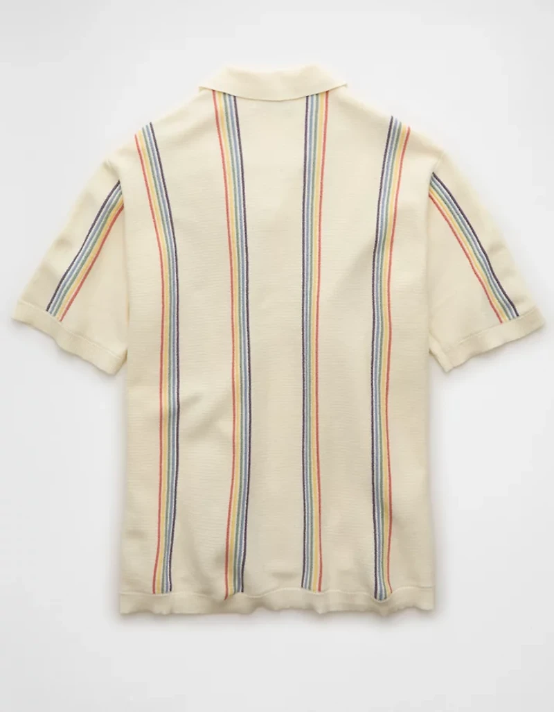 AE Pride Weekend Striped Button-Up Sweater Polo Shirt