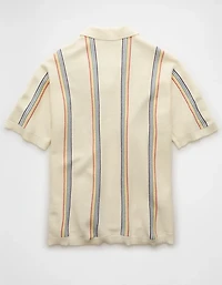 AE Pride Weekend Striped Button-Up Sweater Polo Shirt