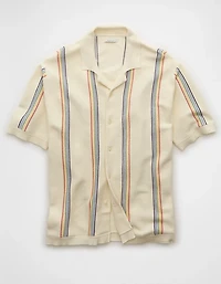 AE Pride Weekend Striped Button-Up Sweater Polo Shirt