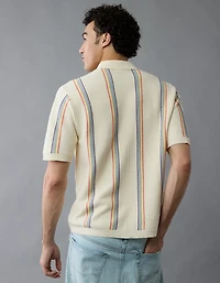 AE Pride Weekend Striped Button-Up Sweater Polo Shirt