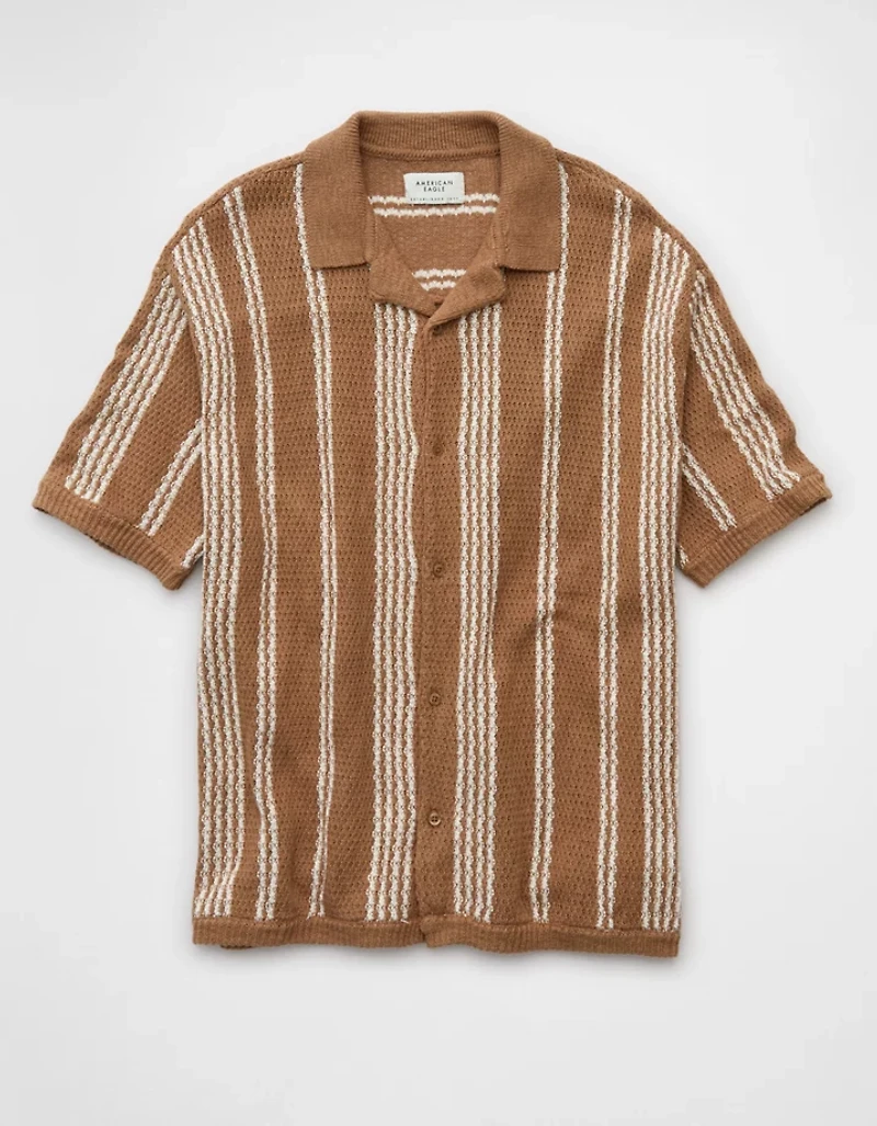 AE Weekend Striped Button-Up Sweater Polo Shirt