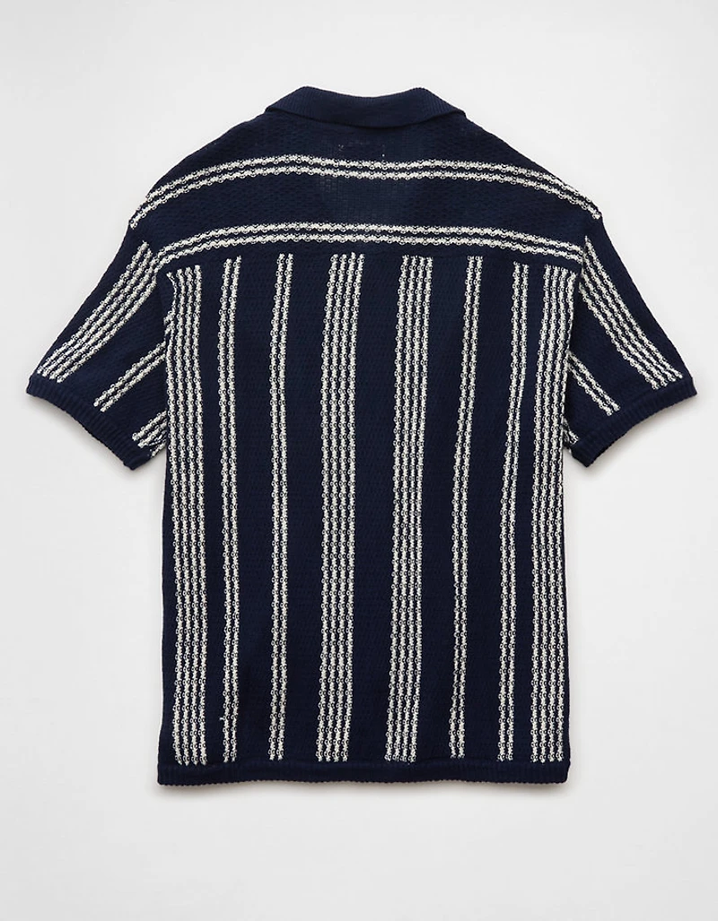 AE Weekend Striped Button-Up Sweater Polo Shirt