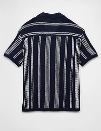 AE Weekend Striped Button-Up Sweater Polo Shirt