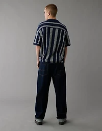 AE Weekend Striped Button-Up Sweater Polo Shirt