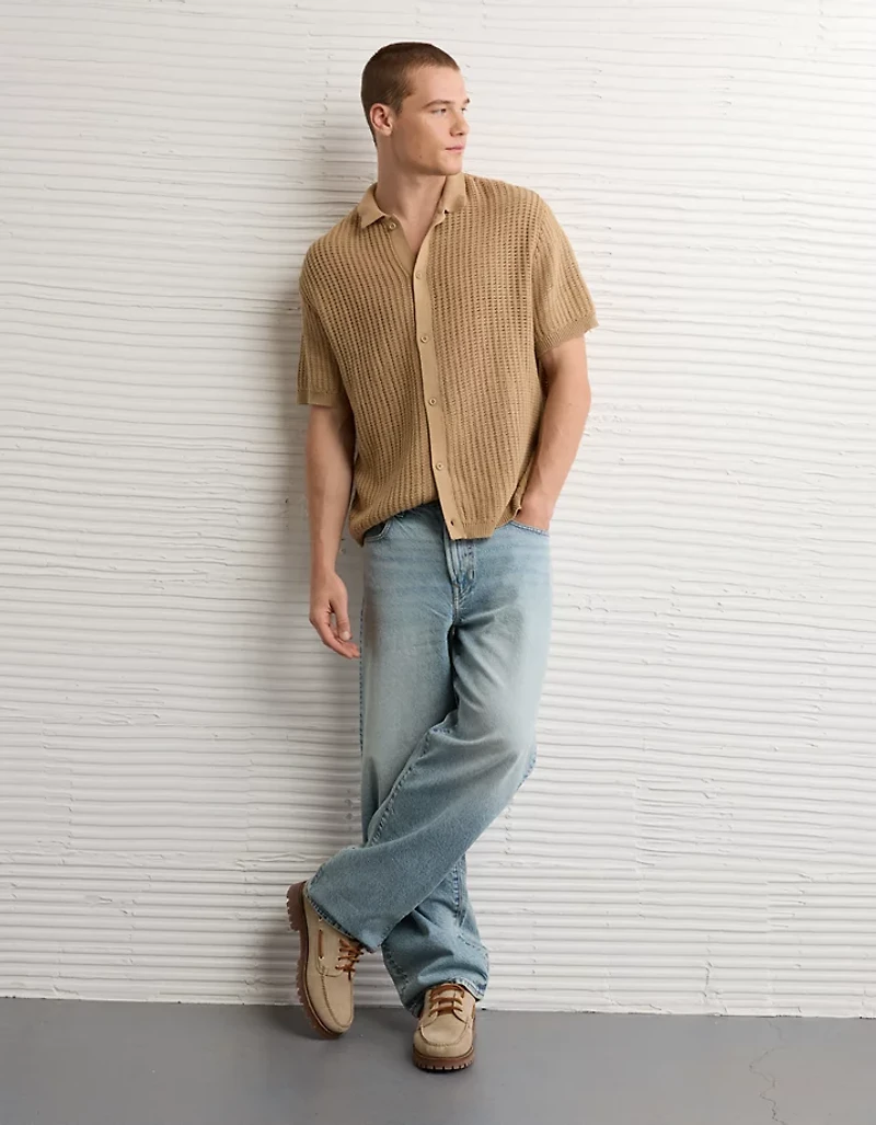 AE Weekend Button-Up Sweater Polo Shirt