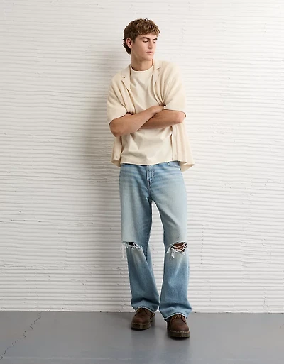 AE Shaker Button-Up Sweater Polo Shirt