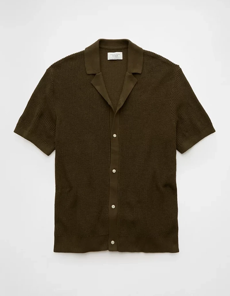 AE Shaker Button-Up Sweater Polo Shirt