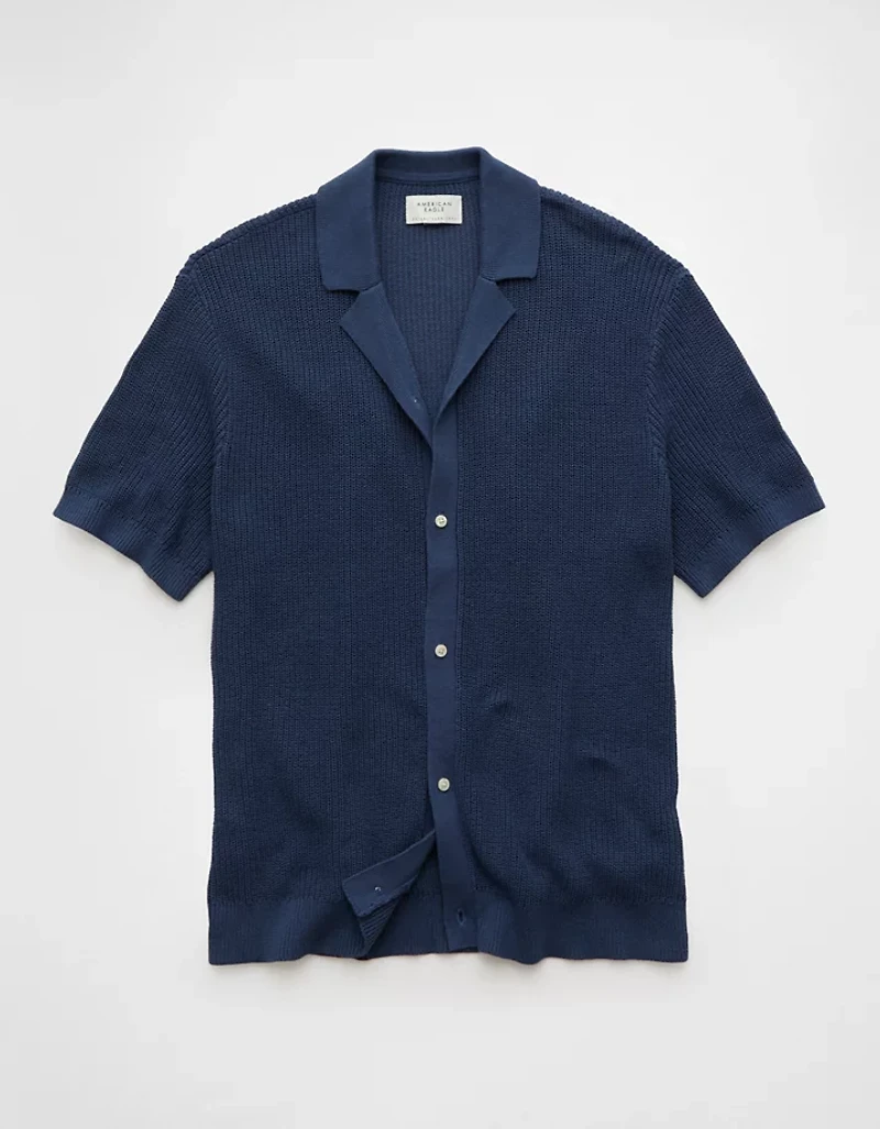 Polo boutonné à mailles perlées en tricot de chandail AE