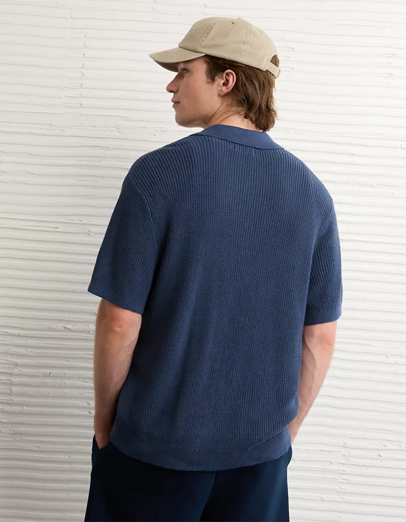 Polo boutonné à mailles perlées en tricot de chandail AE