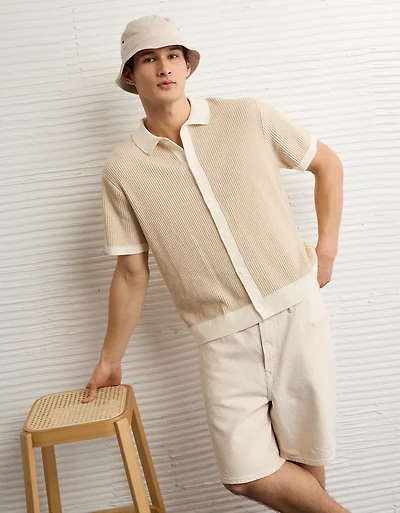 Polo en tricot boutonné et rayé AE