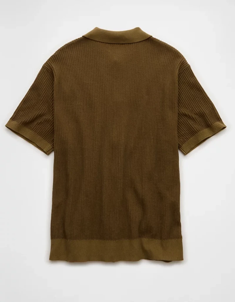 AE Striped Button-Up Sweater Polo