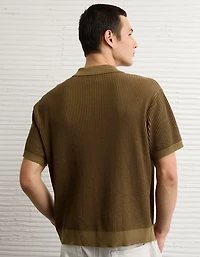AE Striped Button-Up Sweater Polo