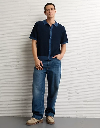 AE Striped Button-Up Sweater Polo