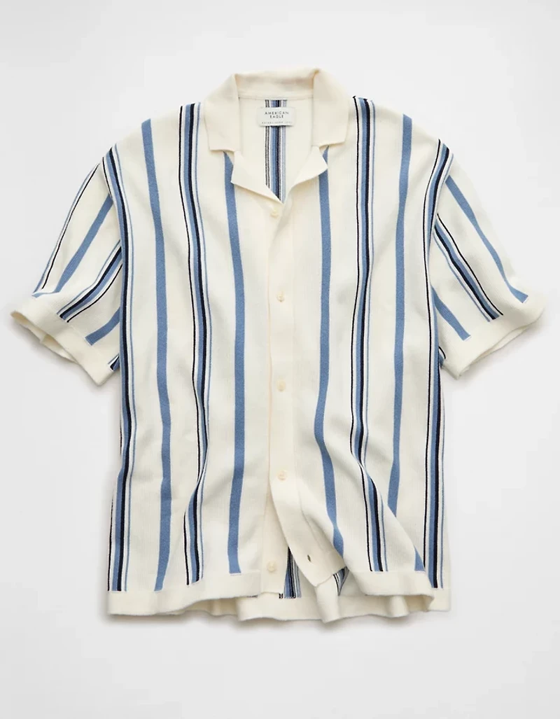 AE Striped Button-Up Sweater Polo