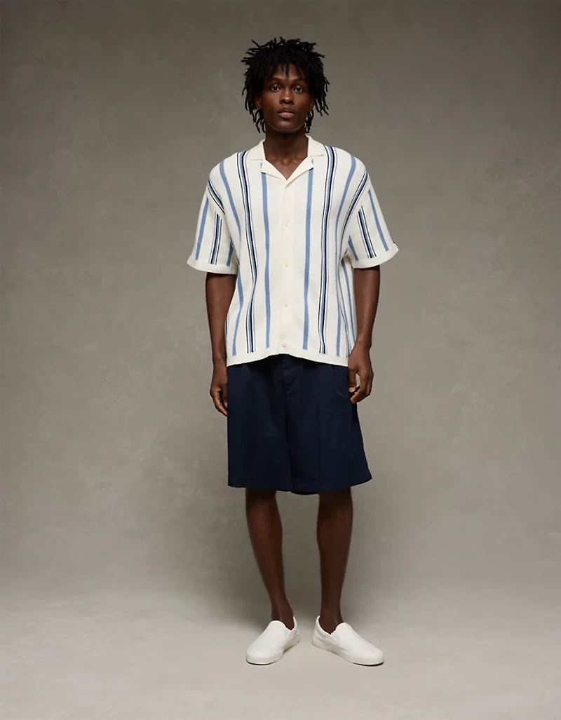 AE Striped Button-Up Sweater Polo