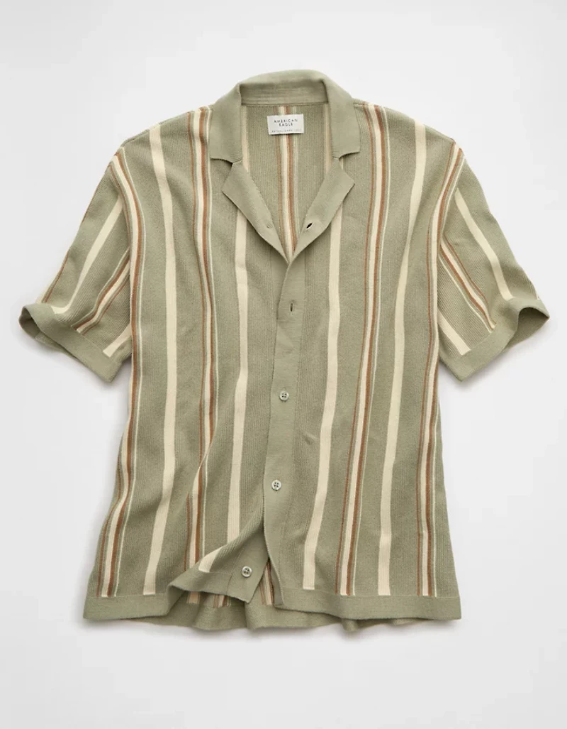 AE Striped Button-Up Sweater Polo