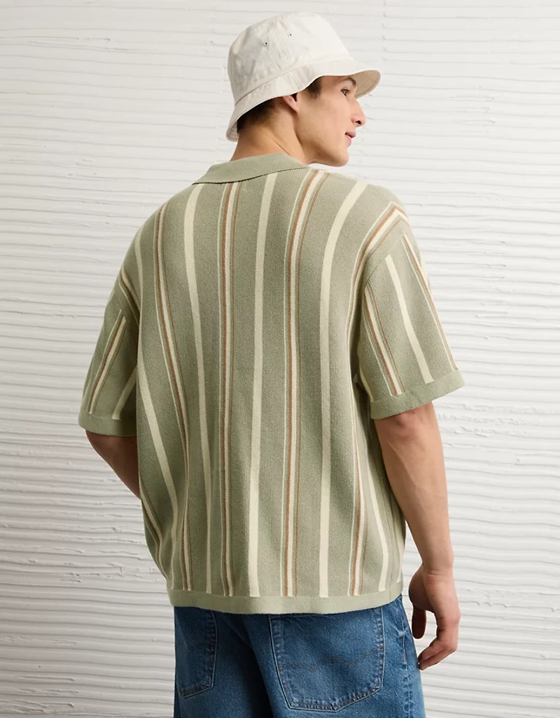 AE Striped Button-Up Sweater Polo