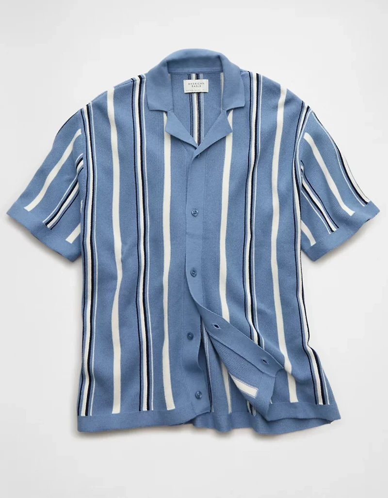 AE Striped Button-Up Sweater Polo
