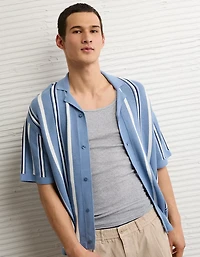 AE Striped Button-Up Sweater Polo