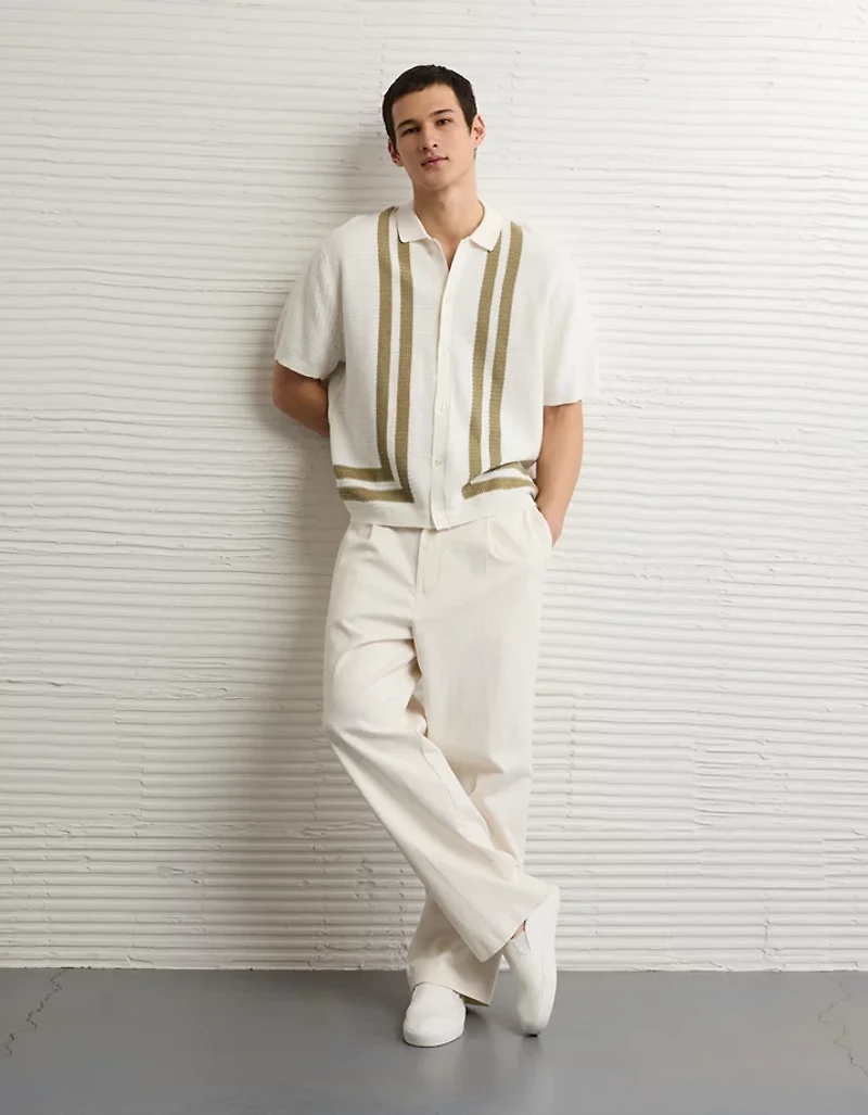 Polo en tricot boutonné et rayé AE