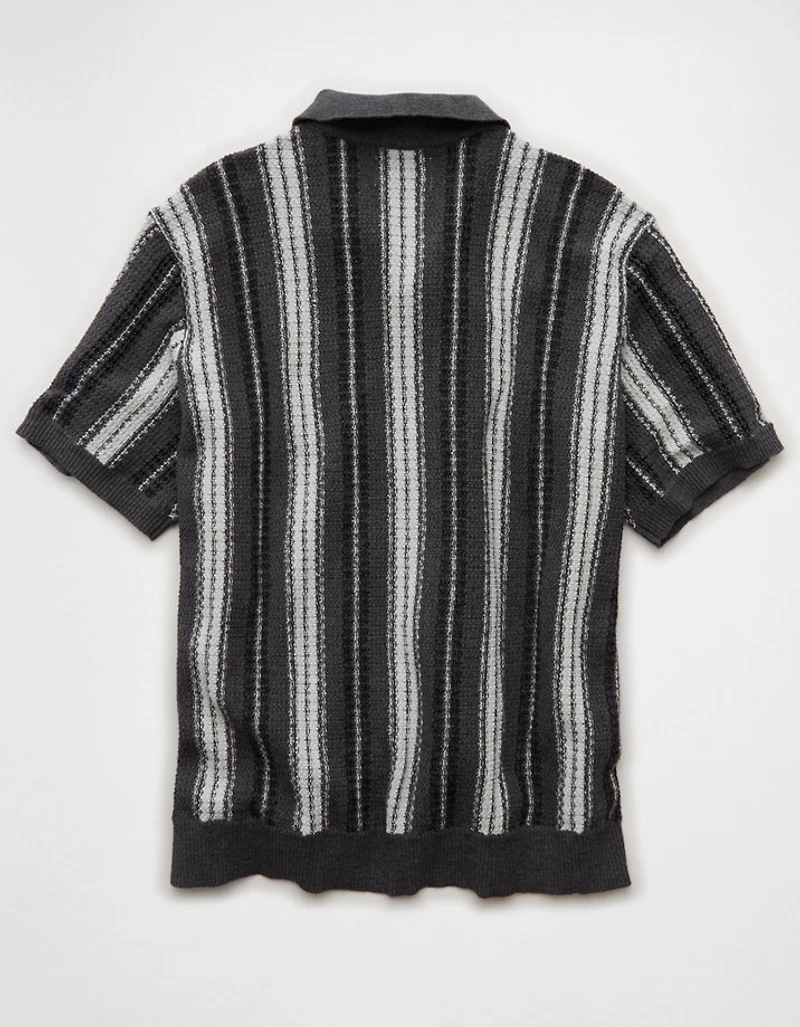 AE Striped Button-Up Sweater Polo