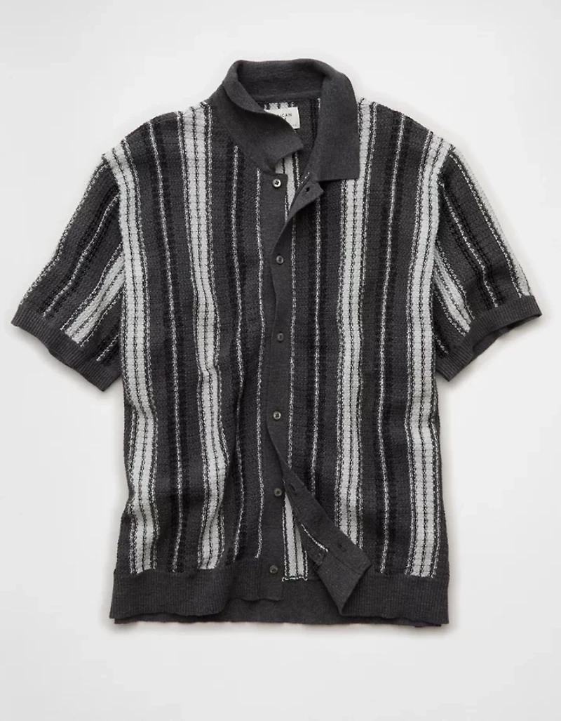 AE Striped Button-Up Sweater Polo